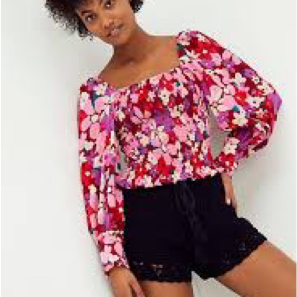 FREE PEOPLE Floral ARIANA SmockBodice PuffSleeve Top Sz.L